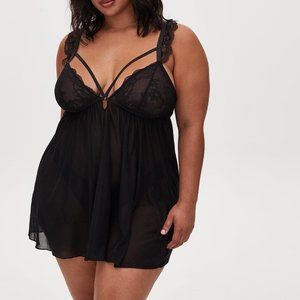 Torrid Curve Mesh Cap Sleeve Strappy Black Babydoll 1X NWOT